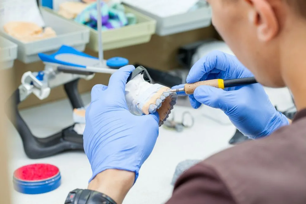 Dentist working with dentures in the lab — dental clinic in Alexandra Headland, QLD