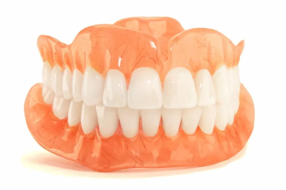Denture set with a full row of white teeth and pink gums — dental clinic in Buderim, QLD