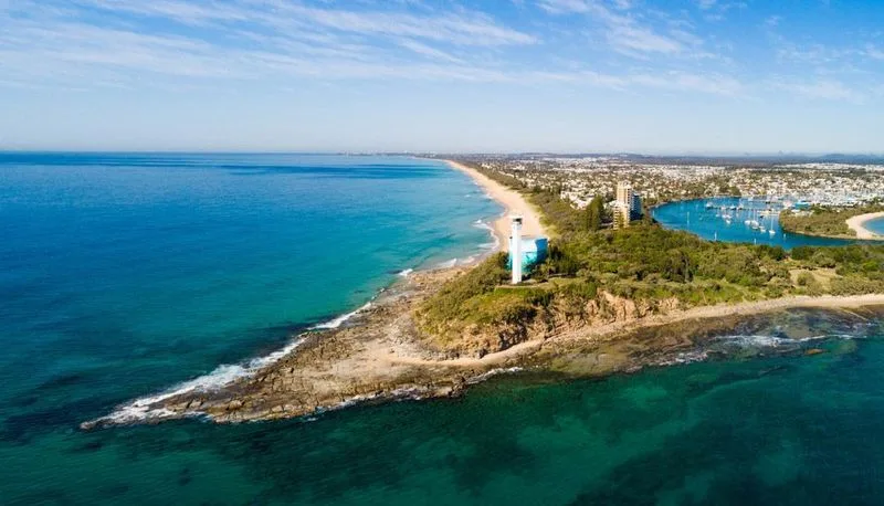 Aerial view of the Mooloolaba headland, beach and marina — dental clinic in Mooloolaba, QLD